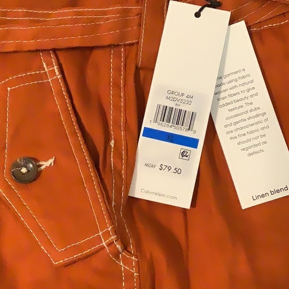 Calvin Klein Size XL Linen Blend Stitched Tie Waist Belted Shorts Burnt Orange - Picture 9 of 10